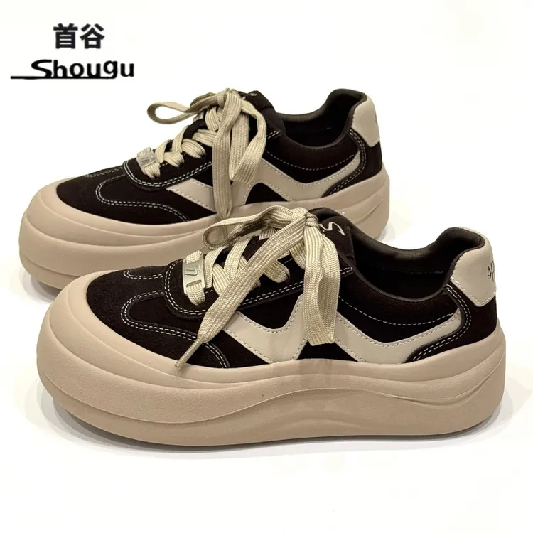 shougu/首谷秋季休闲女鞋运动板鞋户外跑步软底百搭厚底德训鞋女