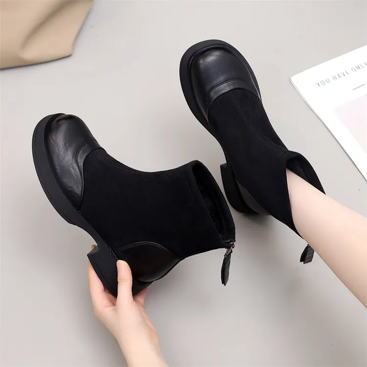 复古粗跟马丁靴女2025秋冬新款时尚弹力英伦风小个子显瘦配裙短靴