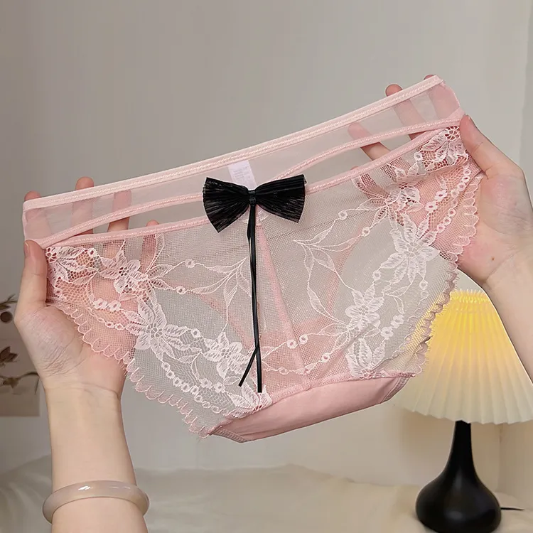 法式纯欲轻奢缎面蕾丝女士内裤透气包臀无痕网纱美臀性感女内裤