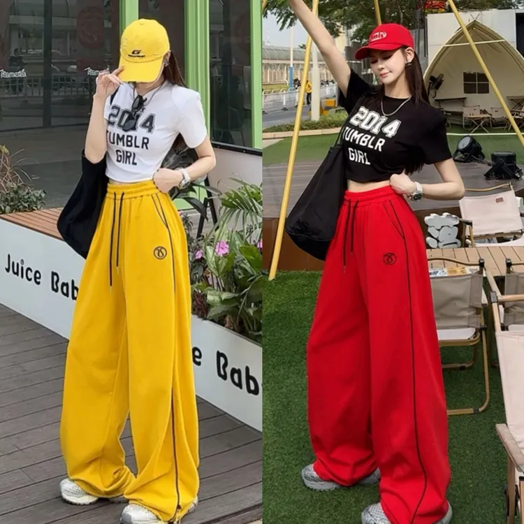 【大大梨】新款韩系抽绳休闲百搭宽松阔腿长裤finch24013