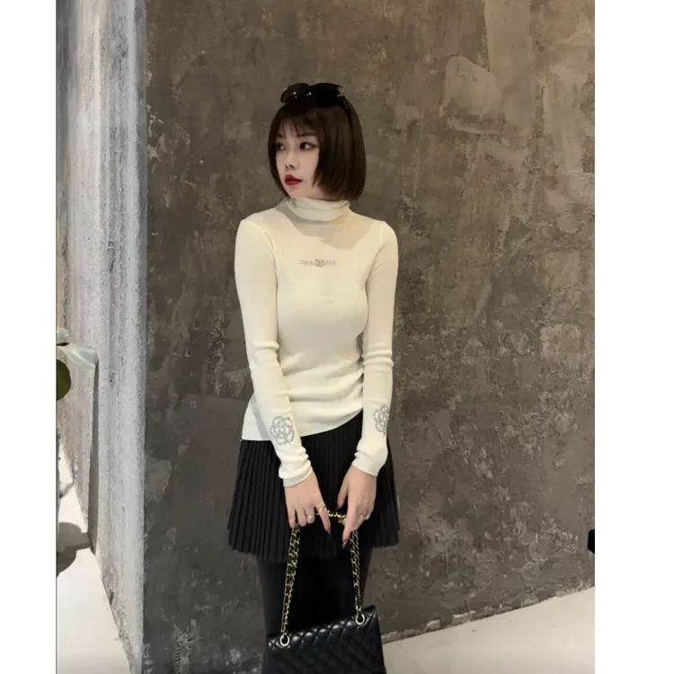 MY【山茶花】冬季新款重工山茶花烫钻百搭针织衫高级感修身内搭打底