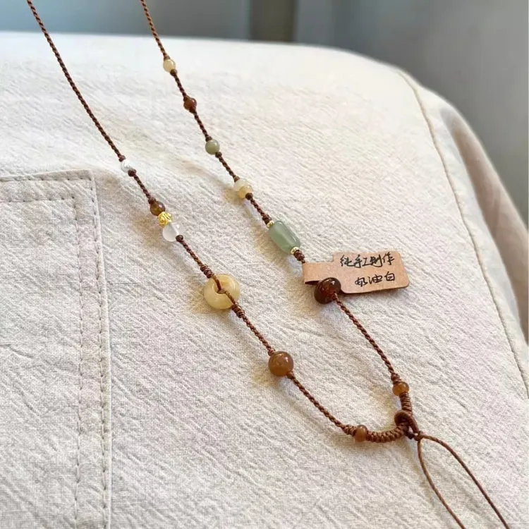 非金属布艺吊坠 新中式古韵小众设计手工编绳项链绳可挂吊坠