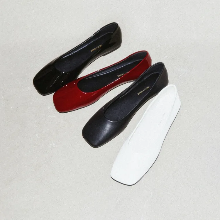 PrettyRiver小牛皮芭蕾鞋时尚休闲百搭女士红色方头浅口夏季