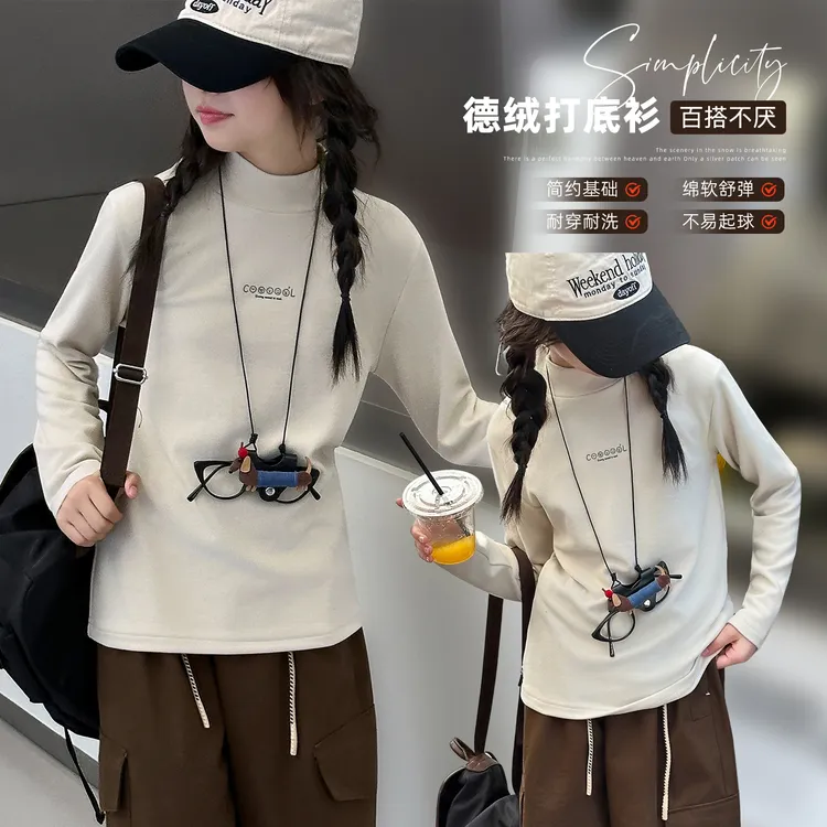 女童德绒打底衫半高领内搭薄绒2025秋冬装新款洋气百搭初中生上衣