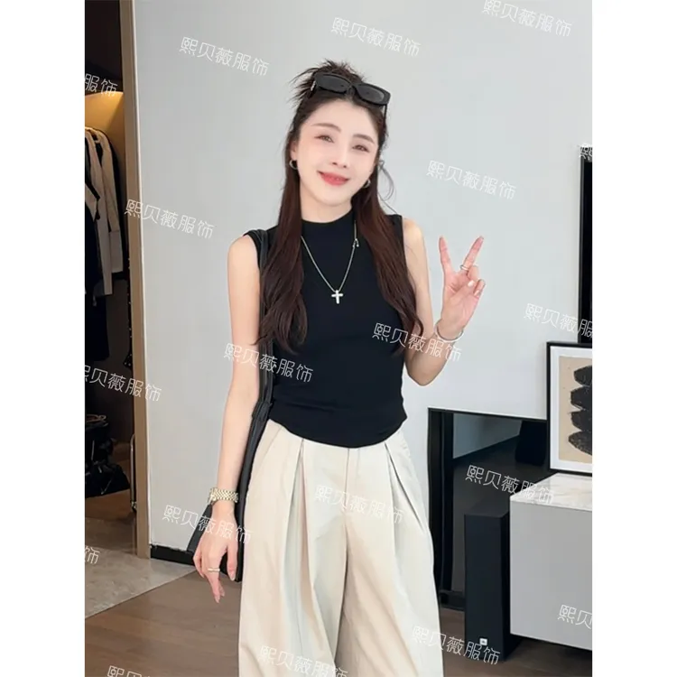 熙贝薇6 欧货半高领多色高弹修身外穿一体百搭无袖背心 G5079