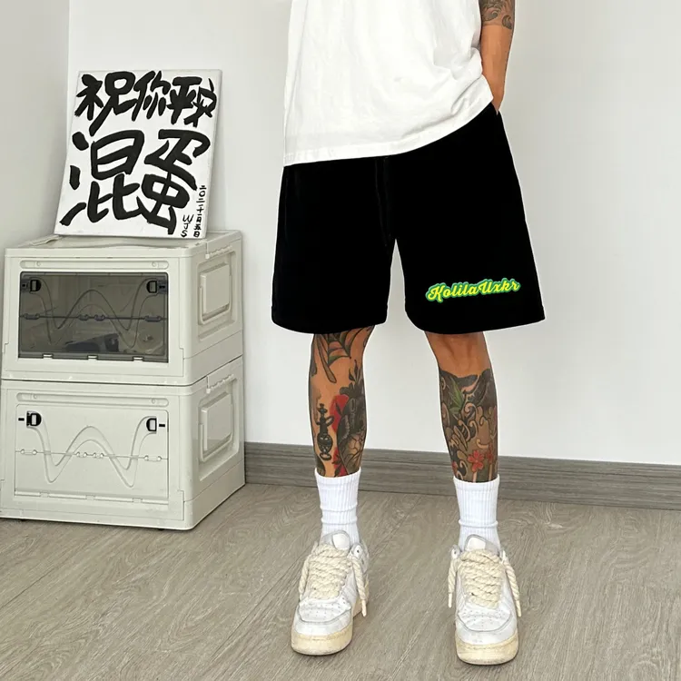 HIP潮牌男生美式短裤夏季大码ins宽松字母印花抽绳运动百搭五分裤