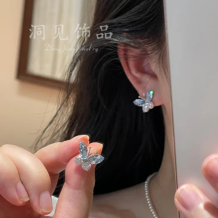  【冰蝶晶韵】蓝晶蝶翼镶闪亮灵动清透浪漫仙气ES891