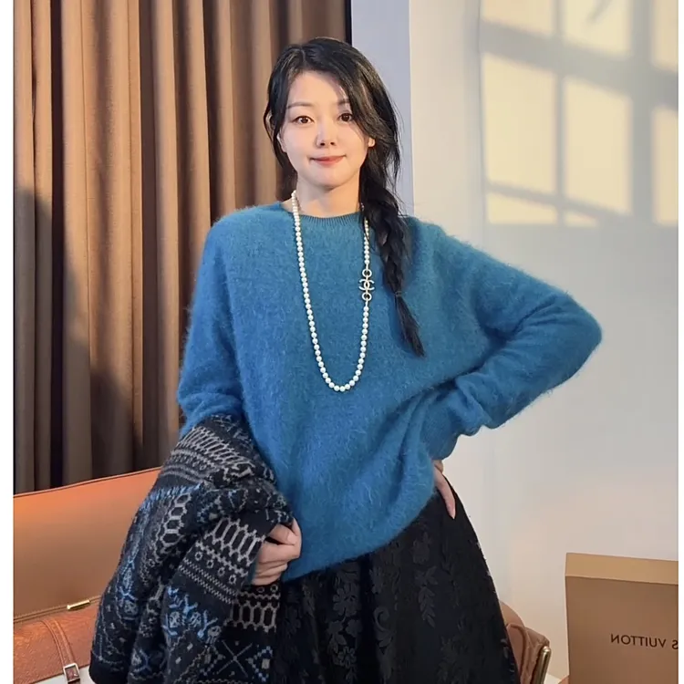 S·Y·C【柔绒】羊绒纯色温柔风复古圆领宽松显瘦针织衫上衣女