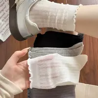 袜子女夏季薄款网眼镂空透气袜韩系ins纯色百搭中筒堆堆袜