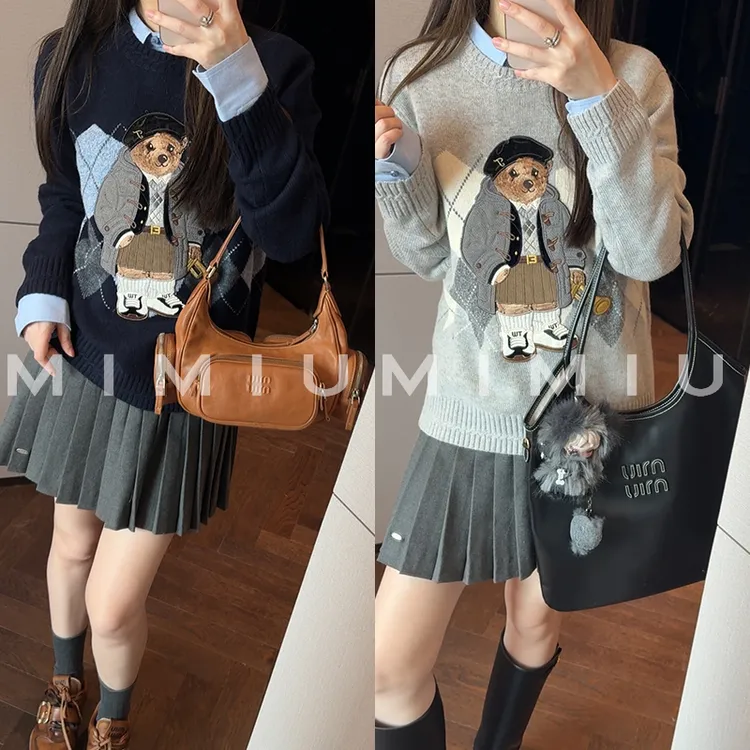 【mimius】P 重磅减龄学院风提花小熊套头毛衣 WG09165