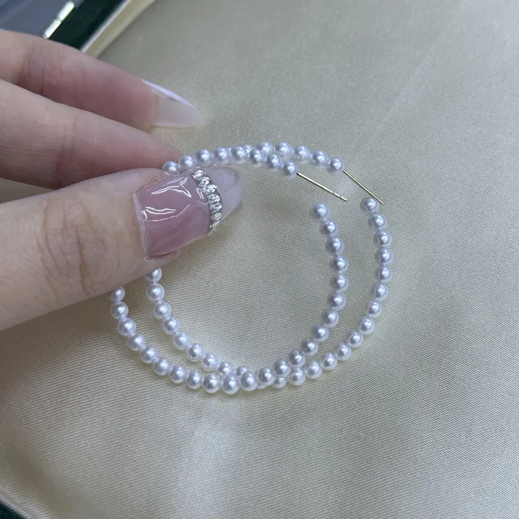 18K金天然淡水珍珠耳环耳圈不掉色高级气质baby珠