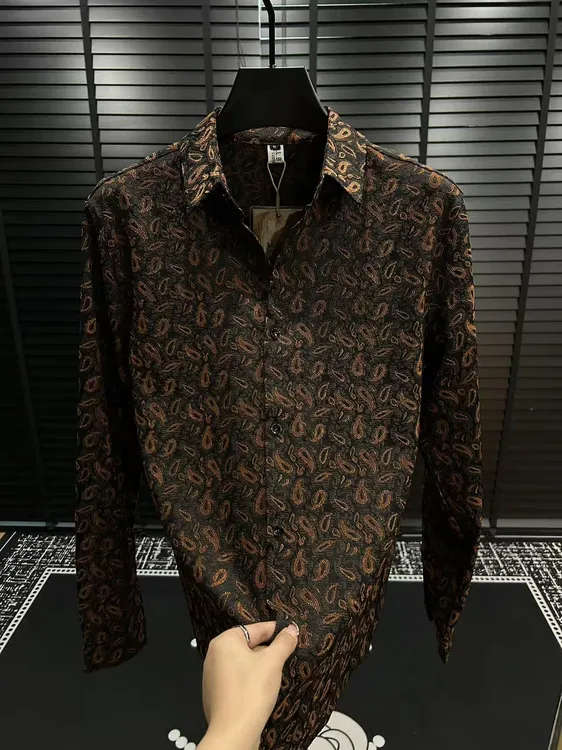 男士新款绣花翻领长袖衬衣衬衫