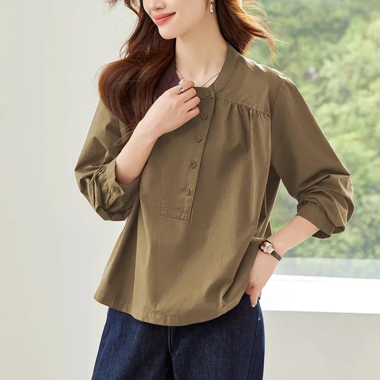 全棉长袖衬衫女设计感小众2025春秋新款韩版宽松休闲衬衣别致上衣