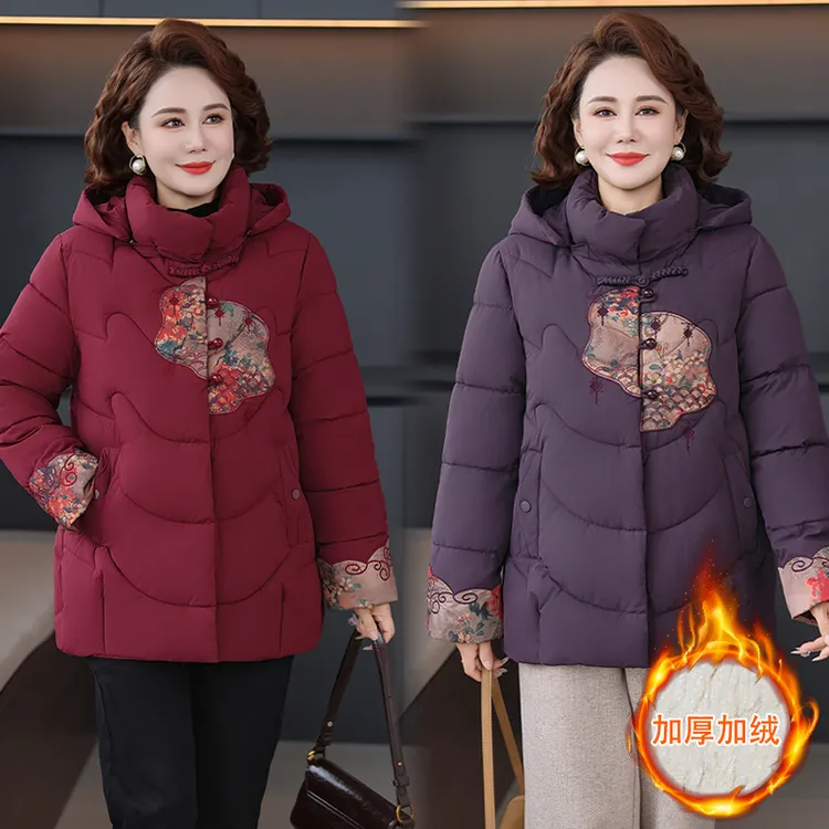 妈妈冬装棉服加绒加厚棉衣2025新款妈妈中老年女国风保暖棉袄外套