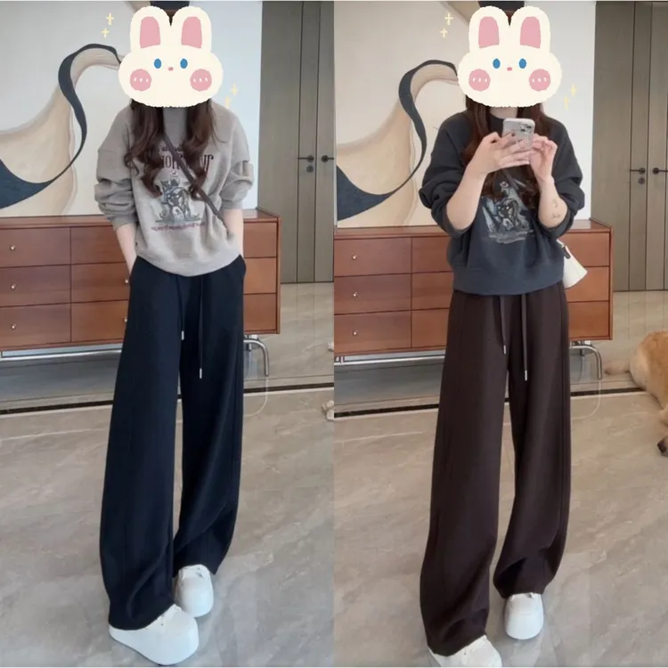 美式复古别致宽松圆领印花卫衣+麻花拼接毛衣+松紧卫裤h10003