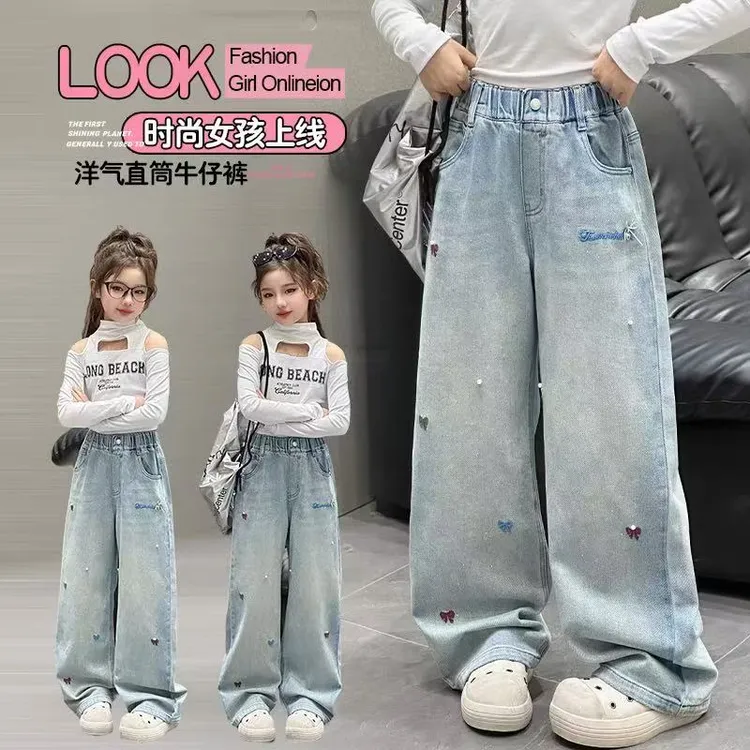 春上新女童宽松牛仔裤春季2025新款儿童裤子小女孩中大童阔腿裤潮
