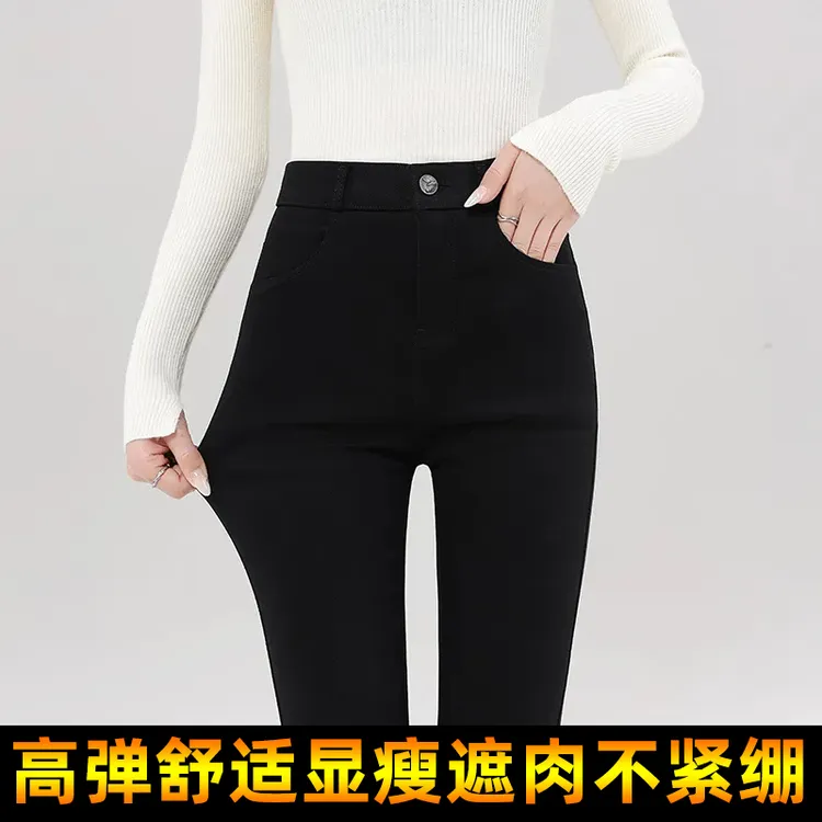 打底裤女2025新款外穿秋季高腰显瘦弹力紧身黑裤铅笔小脚黑色裤子