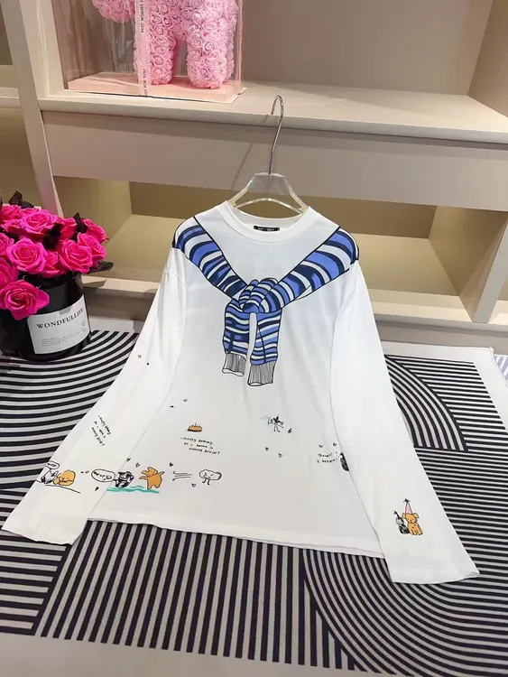 2025夏季新款防晒面膜T桖上衣宽松休闲百搭女白色长袖时尚印花