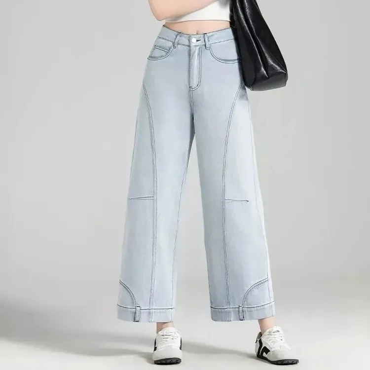 夏天轻薄牛仔裤女2025新款阔腿高腰裤子宽松薄款窄版直筒裤九分裤