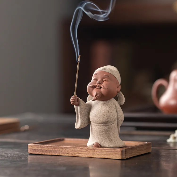 国风创意李白手持线香炉香插创意陶瓷家用室内檀香茶道香薰炉香座