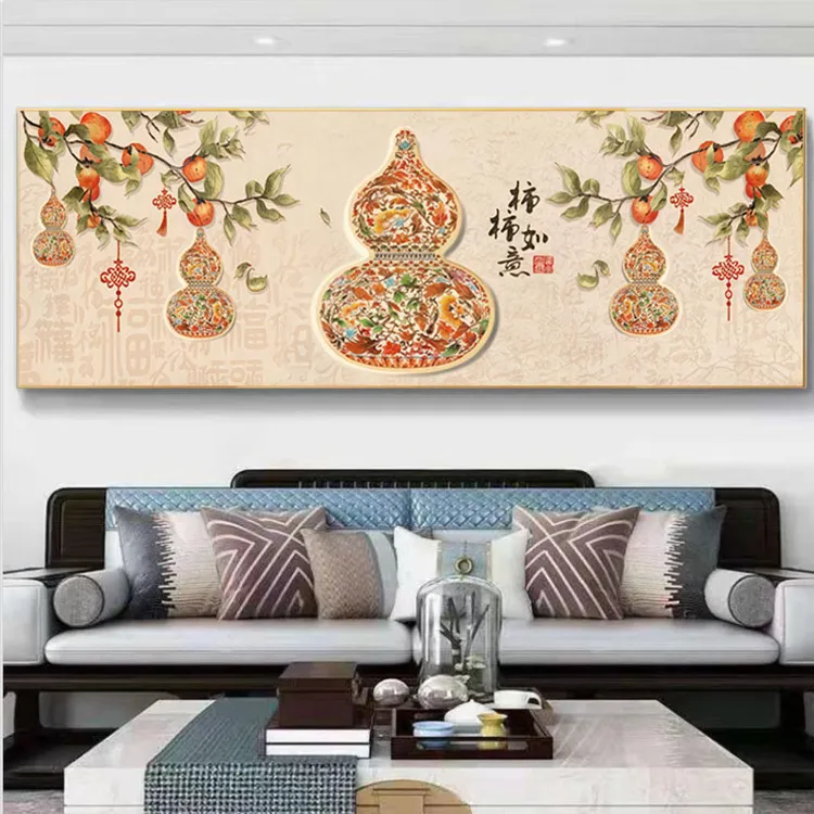 五福临门 客厅沙发背景墙办公房晶瓷立体镶钻装饰挂画