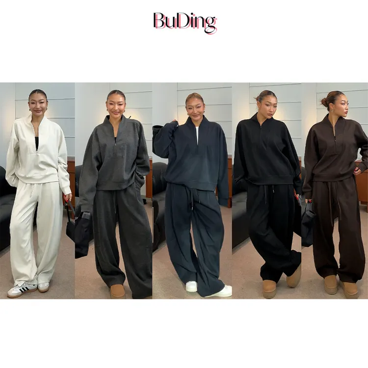 BuDing 宽松气质立领拉链卫衣套装
