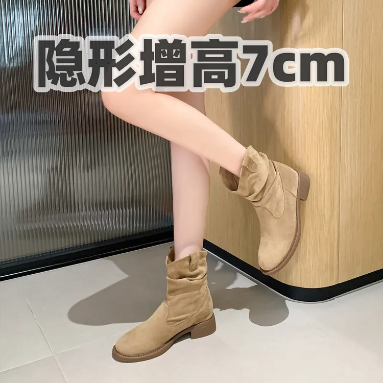 马丁靴百搭时尚英伦风内增高短靴女2025新款高跟堆堆靴骑士靴复古