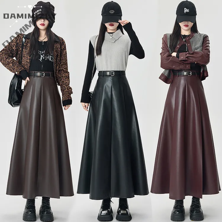 pu皮半身裙女2025秋冬百褶a字高腰显瘦垂坠感休闲长款皮伞裙时尚