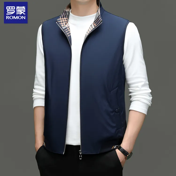 罗蒙男士背心春秋季新款立领商务马甲休闲薄款纯色无袖坎肩上衣潮