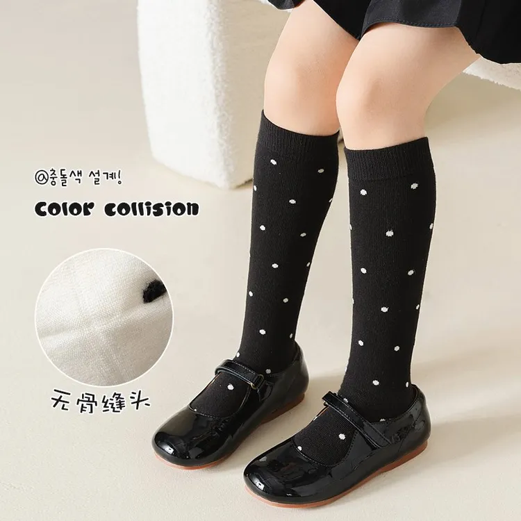 春秋韩系韩版女童中筒波点袜芭蕾风甜美百搭学生小腿长筒袜薄款