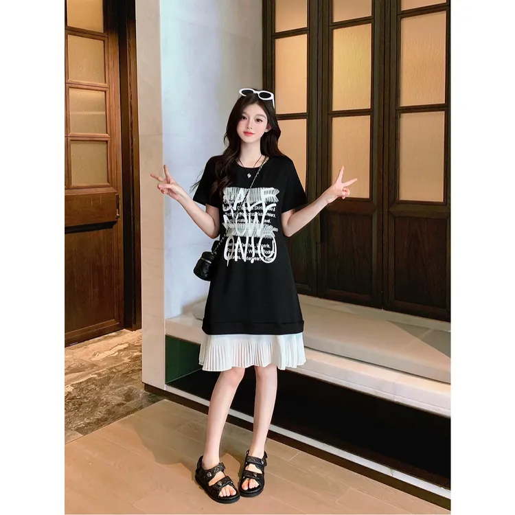 MZ031大码2025夏季宽松新款时尚洋气韩版裙子减龄休闲显瘦连衣裙