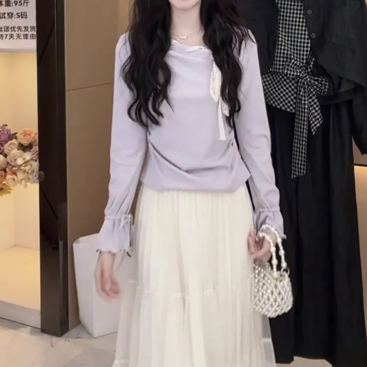 法式气质减龄长袖衬衫女2025早秋新款蝴蝶结系带显瘦收腰短上衣潮