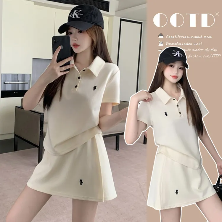 2025年夏装新款刺绣短袖短裤休闲孕妇套装夏季孕妇两件套百搭外穿