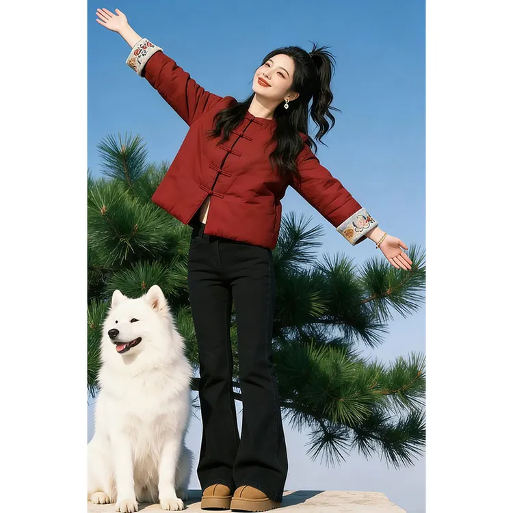 兹伊翰【楚楚动人】新中式国风盘扣棉服女2025秋冬新款刺绣袖口外套