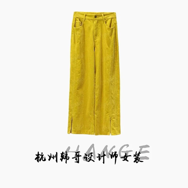 【韩哥女装】欧版《满城尽带 黄金甲》金黄色灯芯绒阔腿裤5892-P1