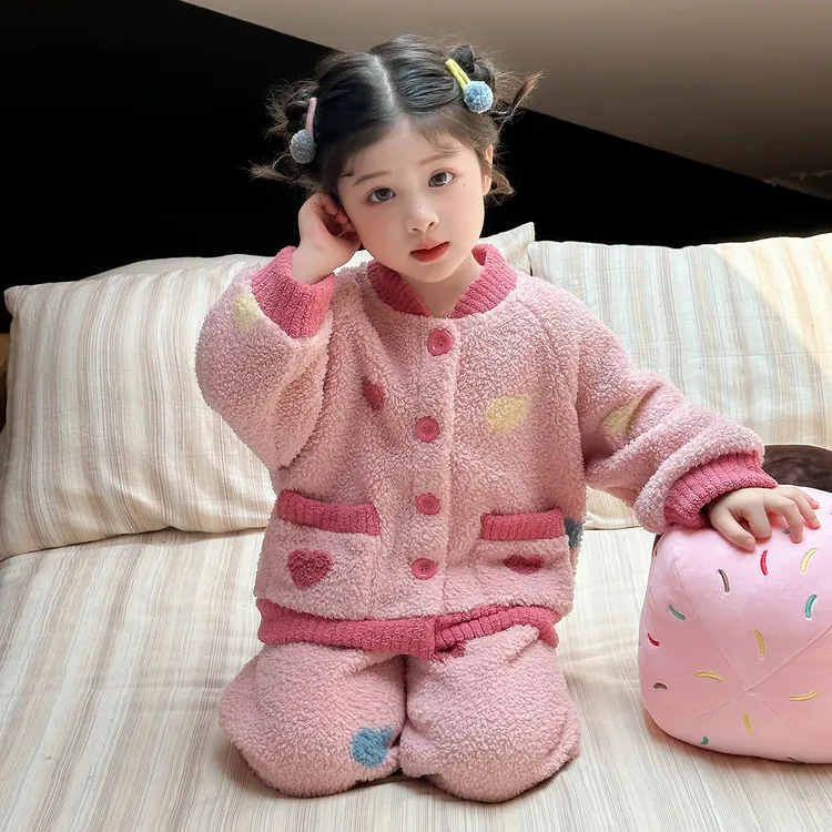 女童冬款加绒加厚睡衣套装2025新款女孩儿童秋冬珊瑚绒儿童睡衣