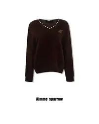 Aimme sparrow黄/棕/蓝色字母刺绣毛衣