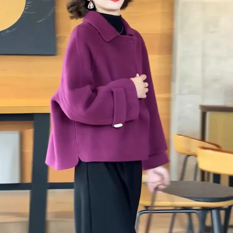 2025秋季宽松减龄百搭显瘦翻领呢子外套韩版气质洋气休闲阔腿裤