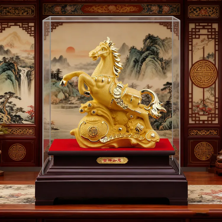 马年礼品绒沙金吉祥如意金马摆件创意中式招财公司年会礼品送员工