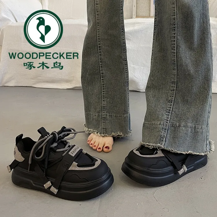 啄木鸟小众厚底松糕板鞋女增高百搭2025新款春秋休闲运动老爹鞋