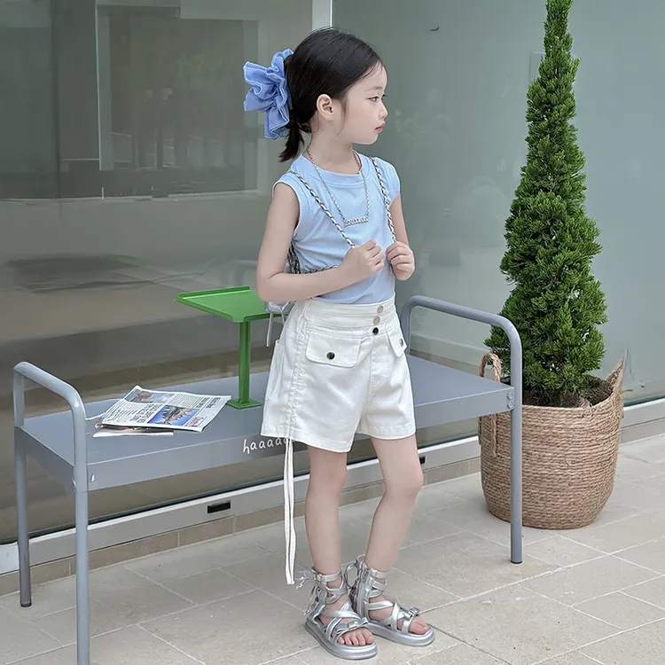 女童短裤套装2025新款女孩夏装韩范薄款背心儿童夏季时髦白色短裤
