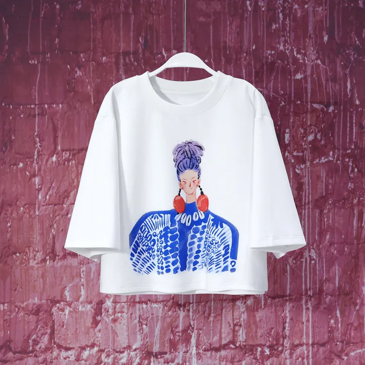 【韩哥女装】“冰凉一夏”白色卡通印花时尚短款T恤7801A