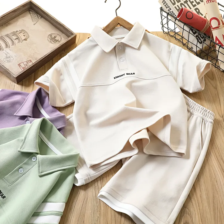 男童夏季短袖短裤套装polo翻领横机领中大童薄款运动两件套潮6242