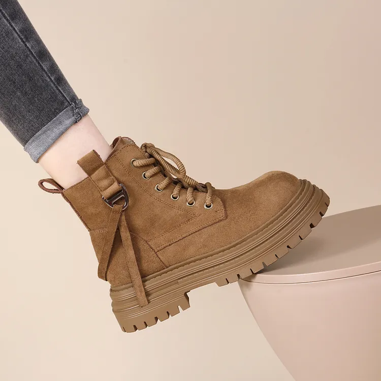 厚底反绒皮马丁靴女2025新款秋冬季加绒英伦风复古百搭绒面短靴子