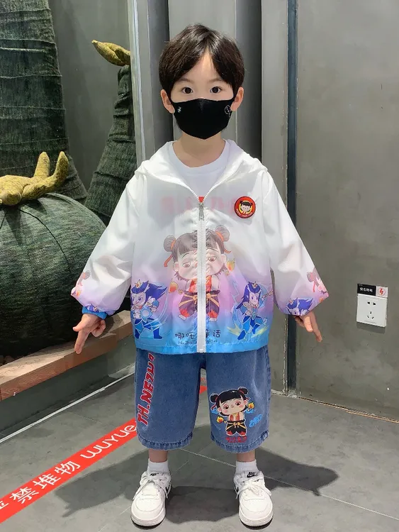 哪吒男童衣2025新款夏季薄款空调衫透气儿童装宝宝夏装皮肤衣