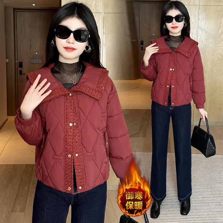 加棉加厚保暖翻领棉服外套女冬季新款时尚韩版设计感百搭洋气棉衣