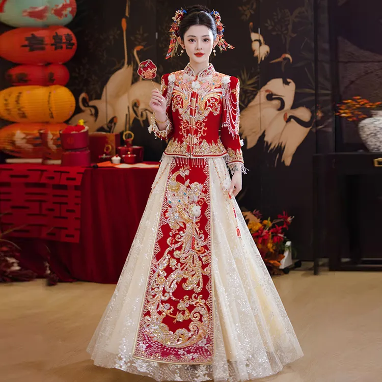 中式夏季秀禾服2025新款新娘结婚礼服敬酒显瘦嫁衣重工香槟色裙女