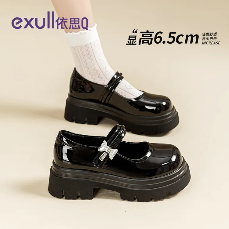 依思q厚底玛丽珍女鞋2025新款百搭黑色小皮鞋jk鞋子法式粗跟单鞋