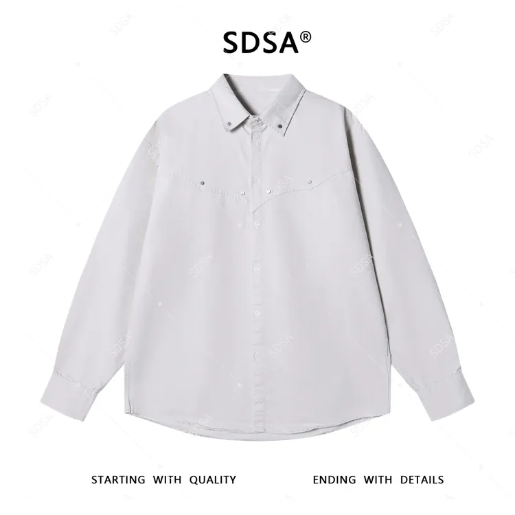 SDSA男士2025新款轻奢痞帅男装纯色铆钉设计翻领长袖衬衫简约慵懒