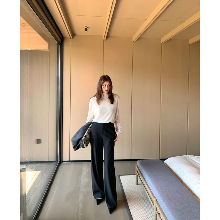 【ALONE SAVOR】龍喜儿 简约气质 高智羊毛垂坠感直筒西装裤T593